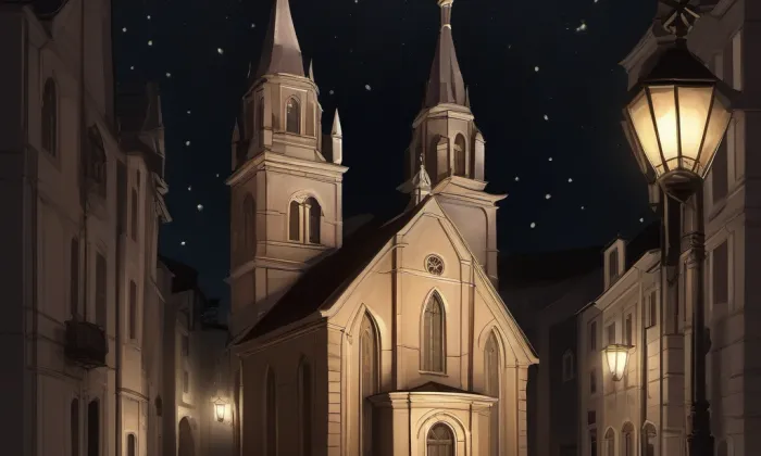 evangelický kostel ve Kšelích – noc
