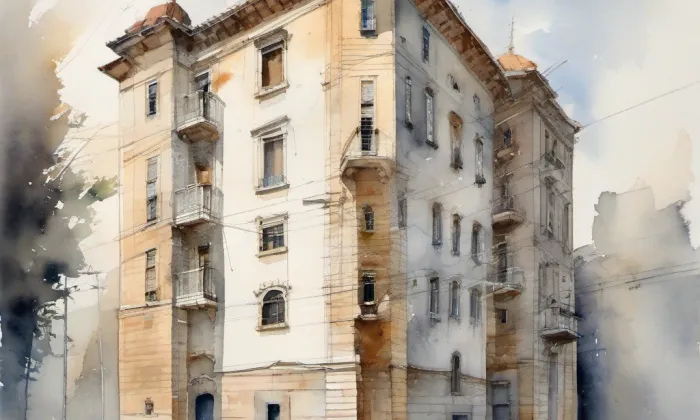 Fantova budova hlavního nádraží – akvarel