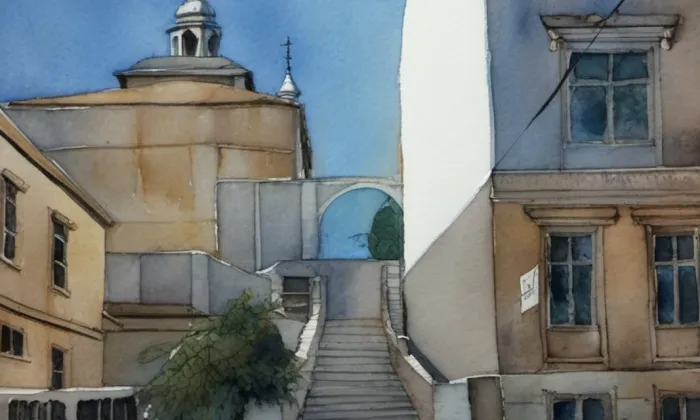 Gočárovo schodiště – akvarel