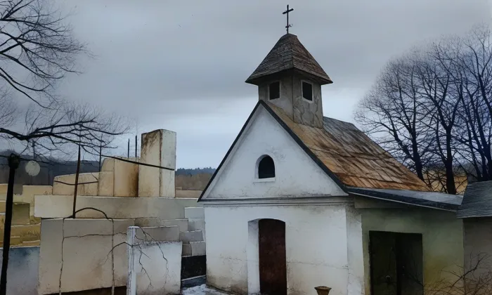 hřbitov ve Vrbně pod Pradědem – akvarel
