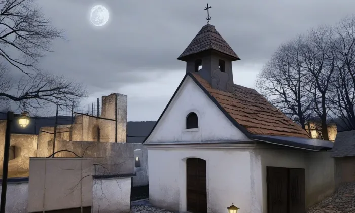hřbitov ve Vrbně pod Pradědem – noc