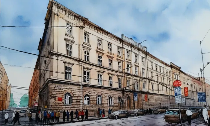 Hlavní pošta v Praze – akvarel