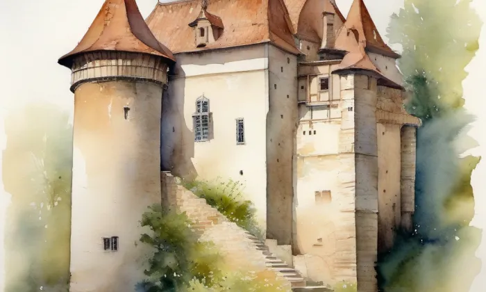 Horní tvrz ve Volfarticích – akvarel