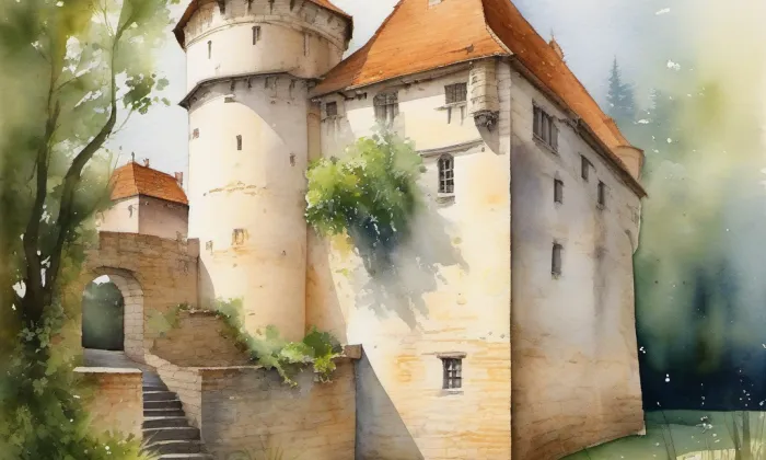 Hrádek (tvrz, Libomyšl) – akvarel