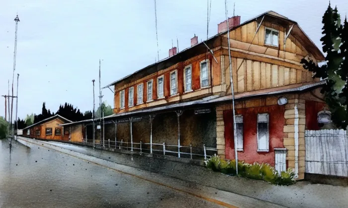 Jindřichův Hradec (nádraží) – akvarel