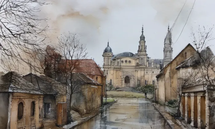 Křížová cesta (Chyše) – akvarel