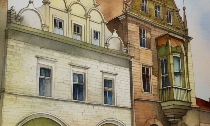 Kamenný dům – akvarel
