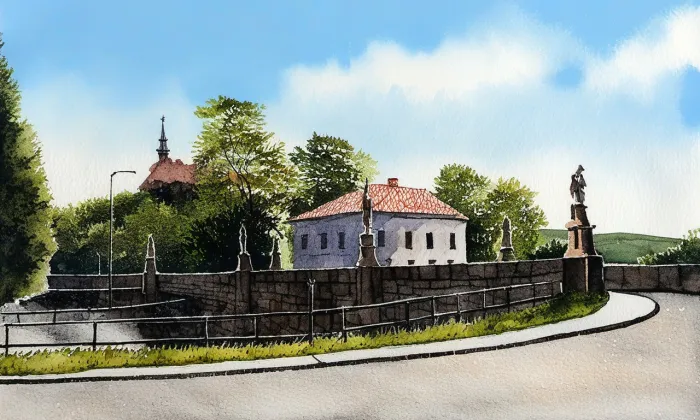 kamenný most ve Vamberku – akvarel