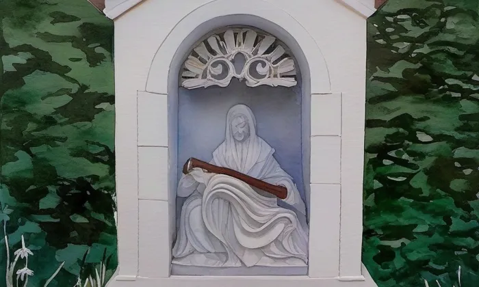 Kaplička se sochou Piety u silnice z Rožan do Šluknova – akvarel
