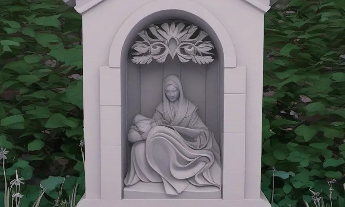 Kaplička se sochou Piety u silnice z Rožan do Šluknova – noc