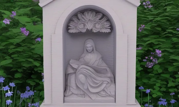 Kaplička se sochou Piety u silnice z Rožan do Šluknova – jaro