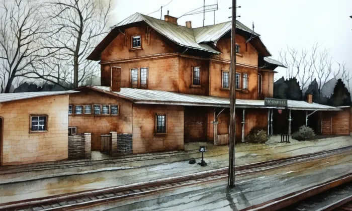 Kardašova Řečice (nádraží) – akvarel