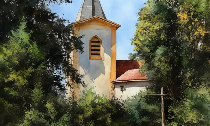 Kostel Panny Marie Sněžné – akvarel