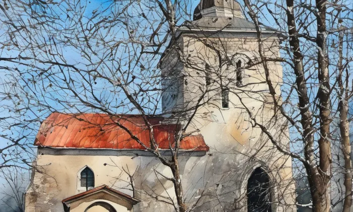 Kostel svaté Kateřiny – akvarel