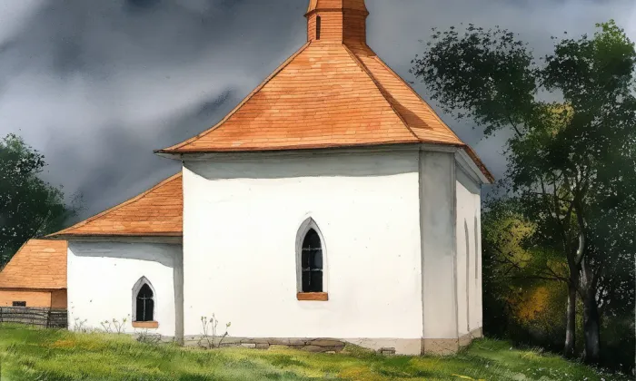 Kostel svatého Mikuláše (Svatý Mikuláš, okres Kutná Hora) – akvarel