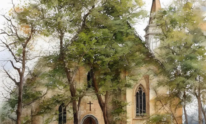 Kostel svatého Petra – akvarel