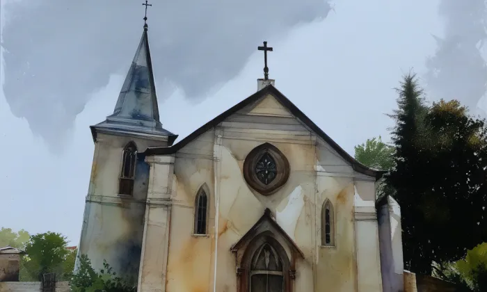 Kostel Všech svatých – akvarel