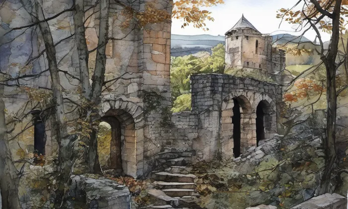 Kozlov (hrad, okres Třebíč) – akvarel
