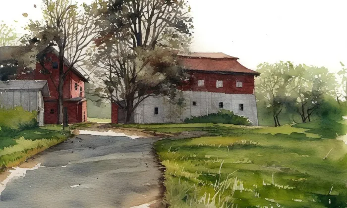 Kvítkův dvůr – akvarel