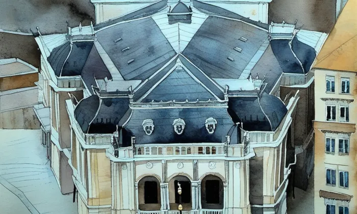 Městské divadlo Karlovy Vary – akvarel