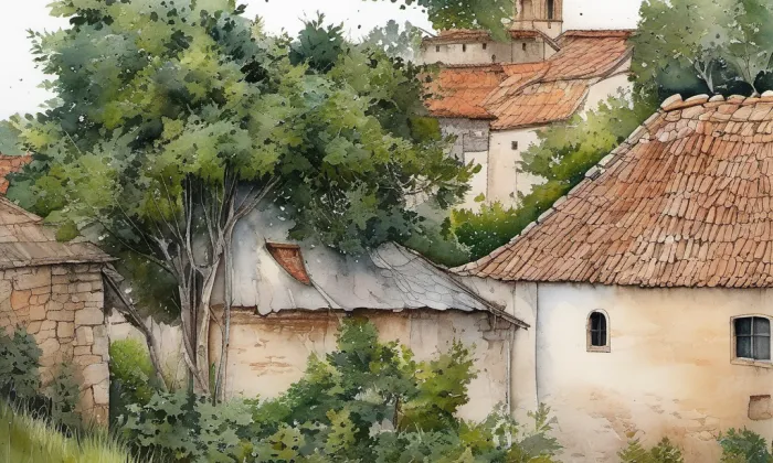 Městské opevnění – akvarel