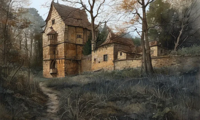 Myšlín (tvrz, okres Praha-východ) – akvarel