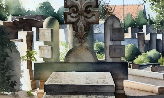 náhrobek Aloise Kalvody – akvarel