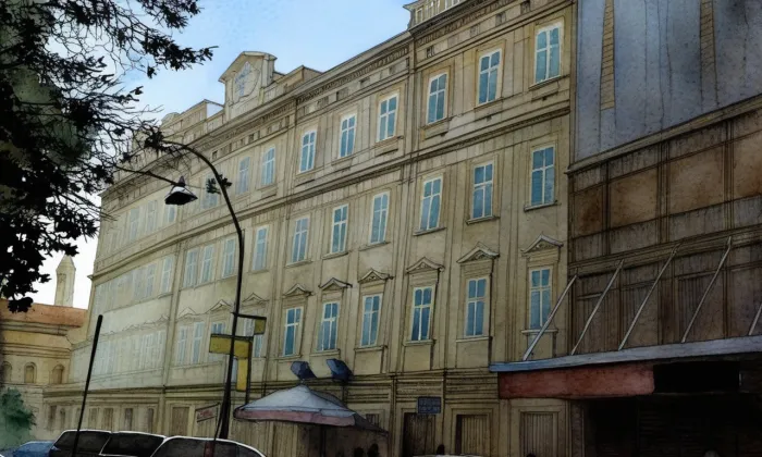 Palác Porgesů z Portheimu – akvarel