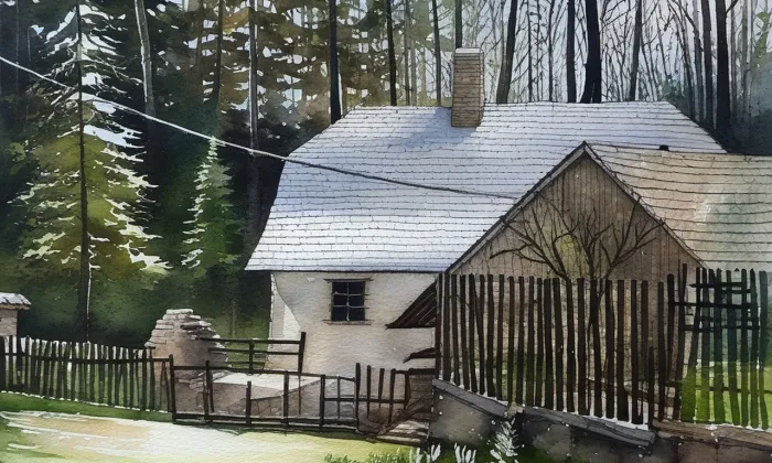 Panský mlýn (Starosedlský Hrádek) – akvarel