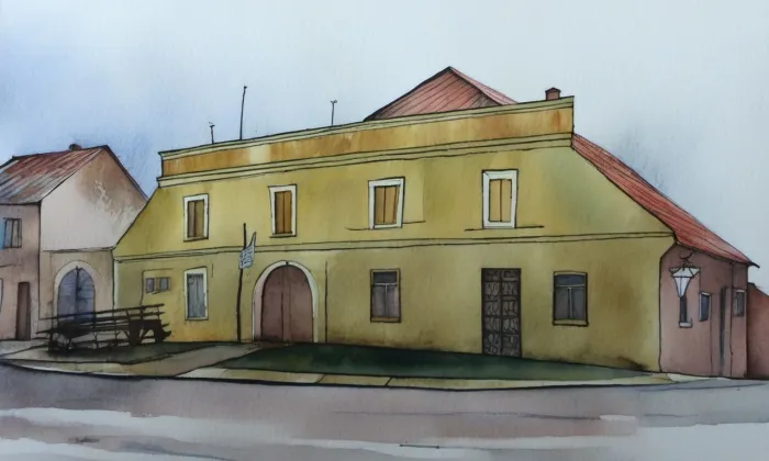Pivovar (Lišov) – akvarel