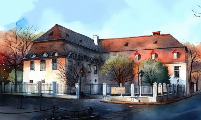 Poštovní dvůr – akvarel