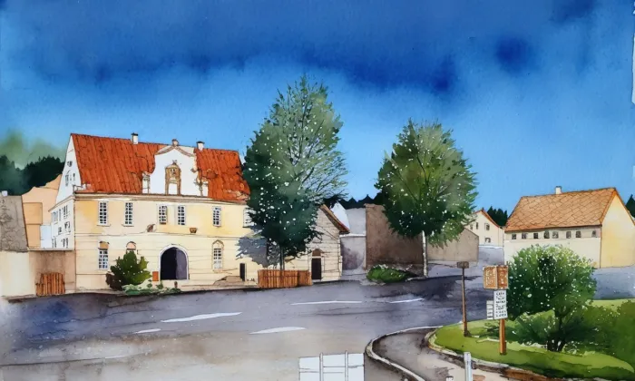 Radnice (Rabí) – akvarel