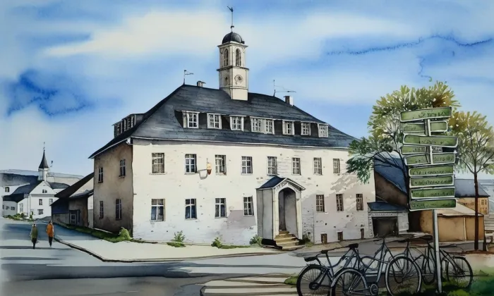 Radnice v Božím Daru – akvarel