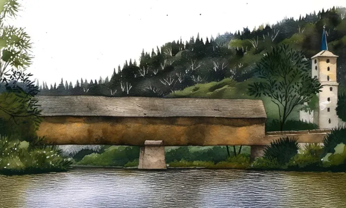 Radošovský most – akvarel