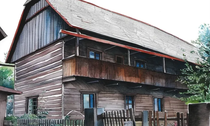 Rodný dům V. Šolce – akvarel