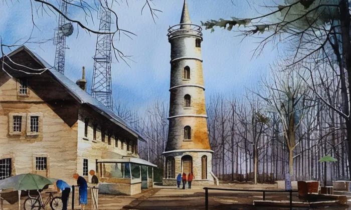 Rozhledna na Jedlové – akvarel