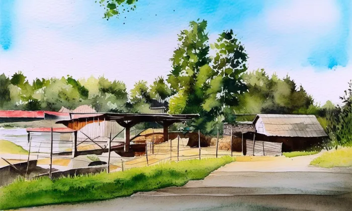Süsserův mlýn – akvarel
