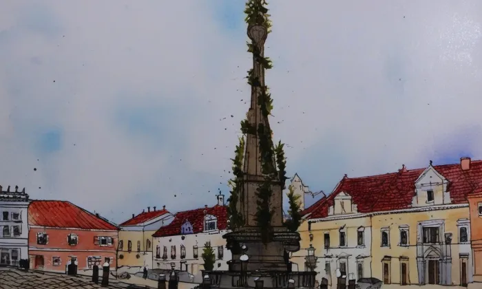 Sloup Nejsvětější Trojice (Kadaň) – akvarel