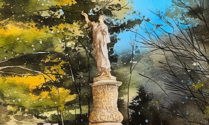Socha svatého Jana Nepomuckého (Opatovice nad Labem) – akvarel