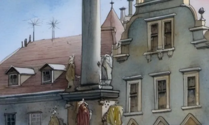 Sousoší Nejsvětější Trojice (Loket) – akvarel