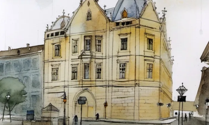 Spořitelna a muzeum – akvarel