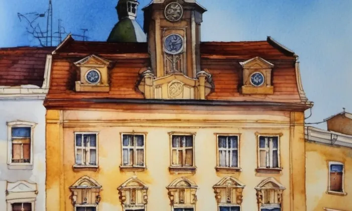 Stará radnice v Jindřichově Hradci – akvarel