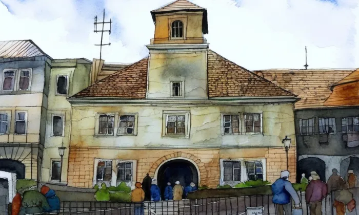 stará radnice ve Voticích – akvarel