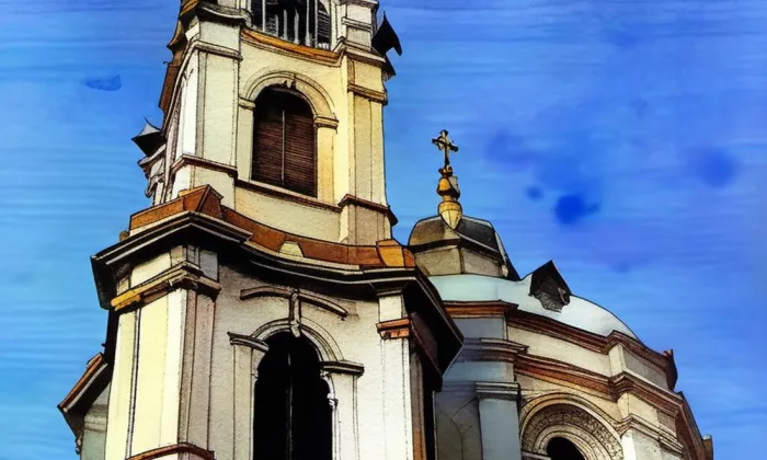 Svatomikulášská městská zvonice – akvarel