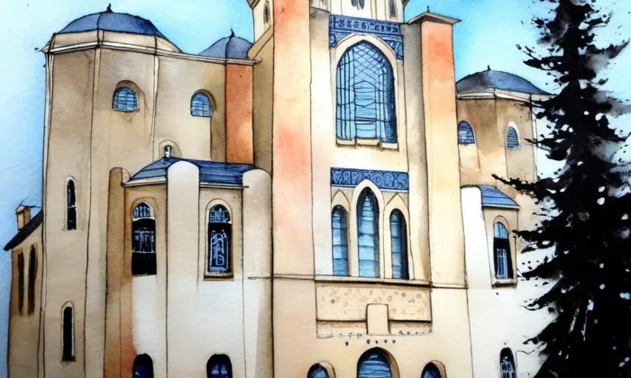 Synagoga v Děčíně-Podmoklech – akvarel