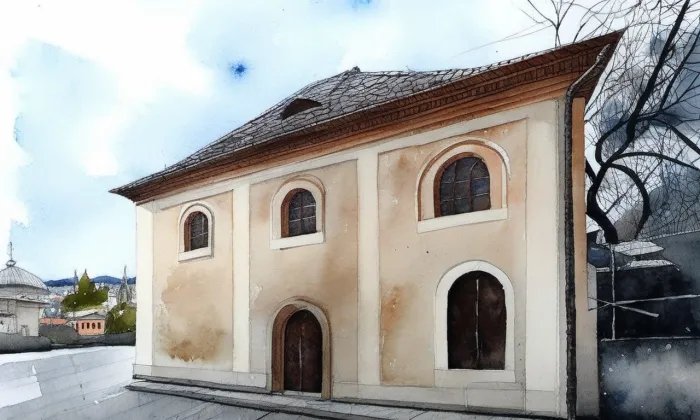 Synagoga v Ledči nad Sázavou – akvarel