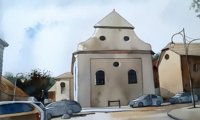 Synagoga v Lomnici – akvarel