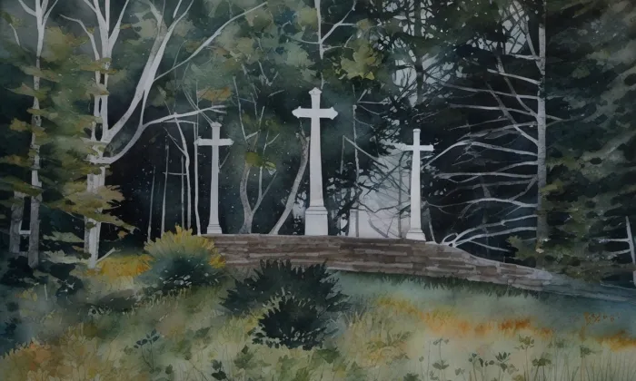 Tři kříže – akvarel