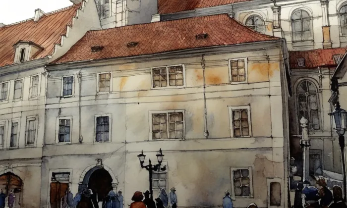 Týnská fara – akvarel