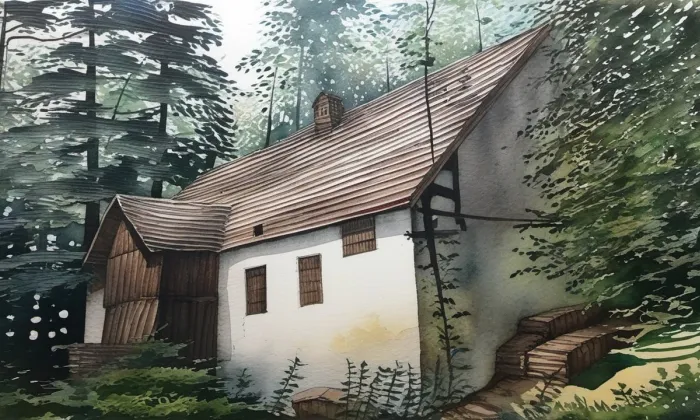Tomáškův vodní mlýn – akvarel
